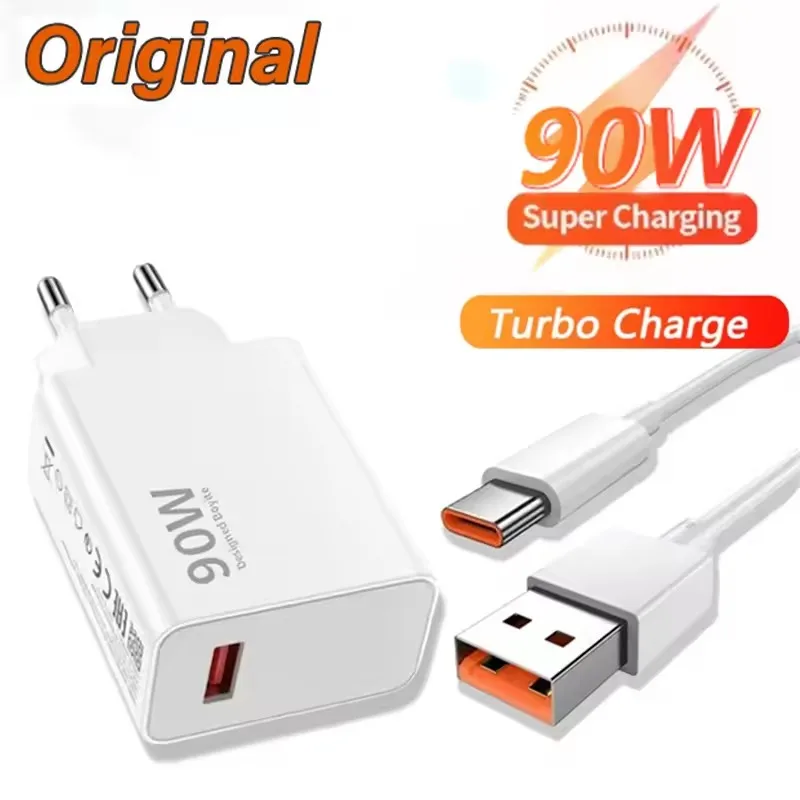 

90W Charger Fast Turbo Charging Eu Wall Power Adapter 6A Type C Cable For Mi 15Ultra 14 13 12 Ultra Poco F7 Pro