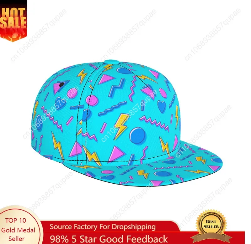 

80s 90s Retro Colorful Flat Baseball Cap Hiphop Hats Fashionable All Seasons Hats for Men Women One Size Travel Hiking Camping