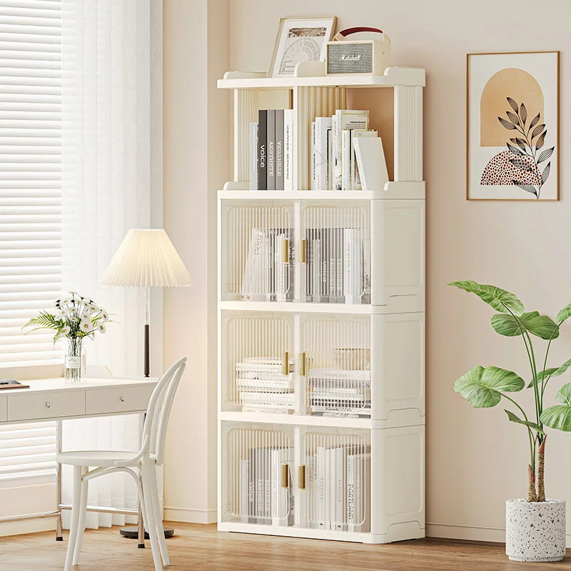 Simple Children's Bookshelf Transparent Space Saving Storage Rack Plastic Small Living Room Book Storage Cabinet Easy-assembled