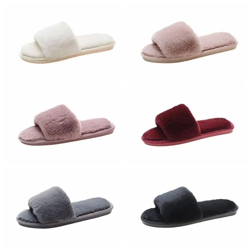 موضة المضادة للانزلاق الشتاء نعال قماش الطابق أحذية Homewear نعال تدفئة النساء فروي موضة فو نِعال من الفراء في الهواء الطلق #6