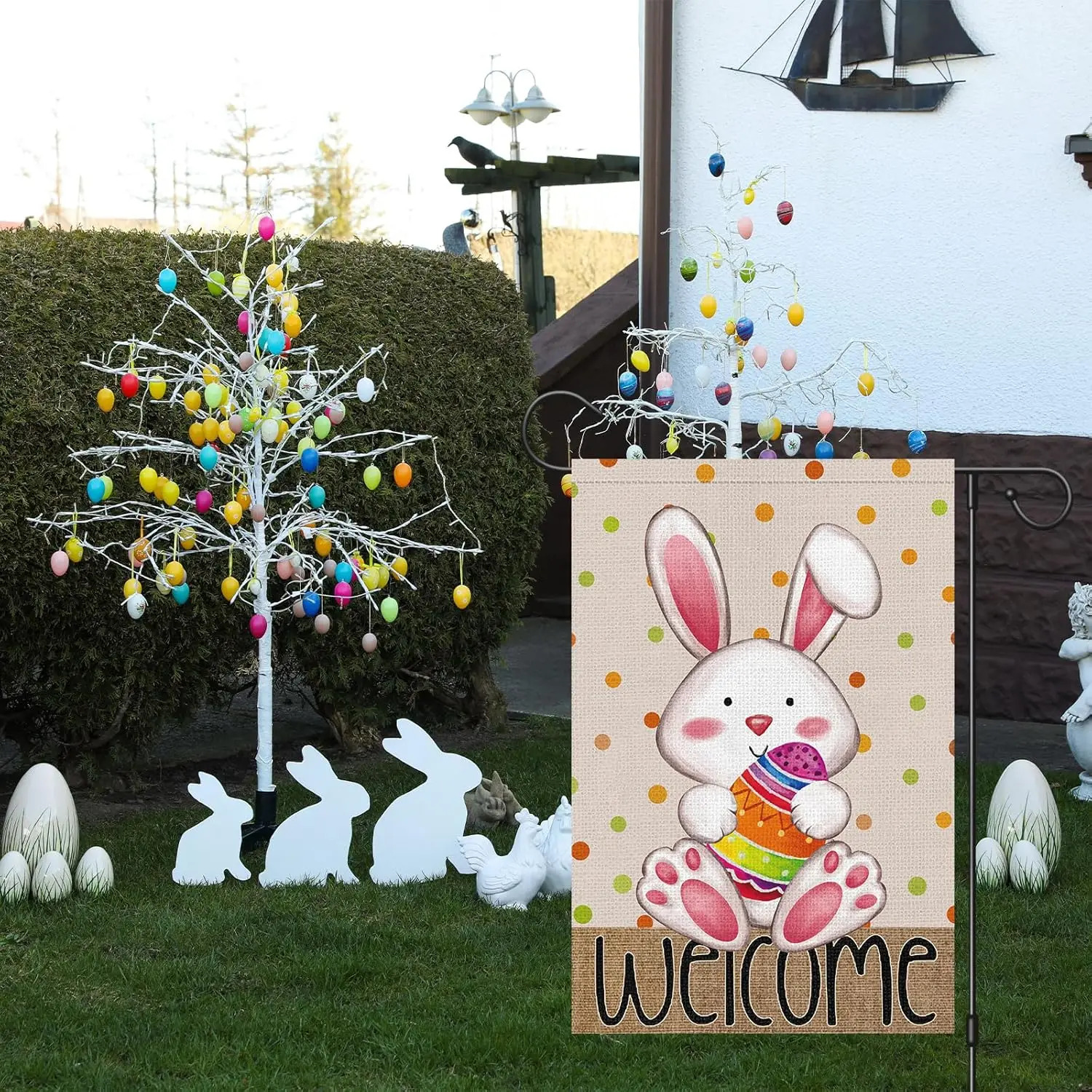 Easter Garden Flag 12x18 Double Sided Burlap Welcome Spring Bunny Easter Egg Flag Farmhouse Holiday Outside Decorations KKL  yyi
