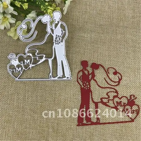 

Love Wedding Cutting Dies Bride Groom Kissing Bouquets Stencils For DIY Scrapbooking Album Embossing Decor Metal Craft