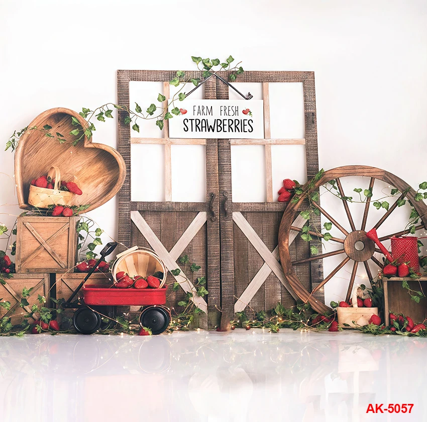 ربيع جديد الفراولة متجر خلفيات للتصوير الفوتوغرافي بالونات ملونة باب ديكور الأطفال حفلة عيد ميلاد سعيد خلفية الصورة