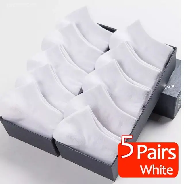 5pairs Mens Socks Boat Black Business Solid Color Breathable Comfortable High Quality Ankle