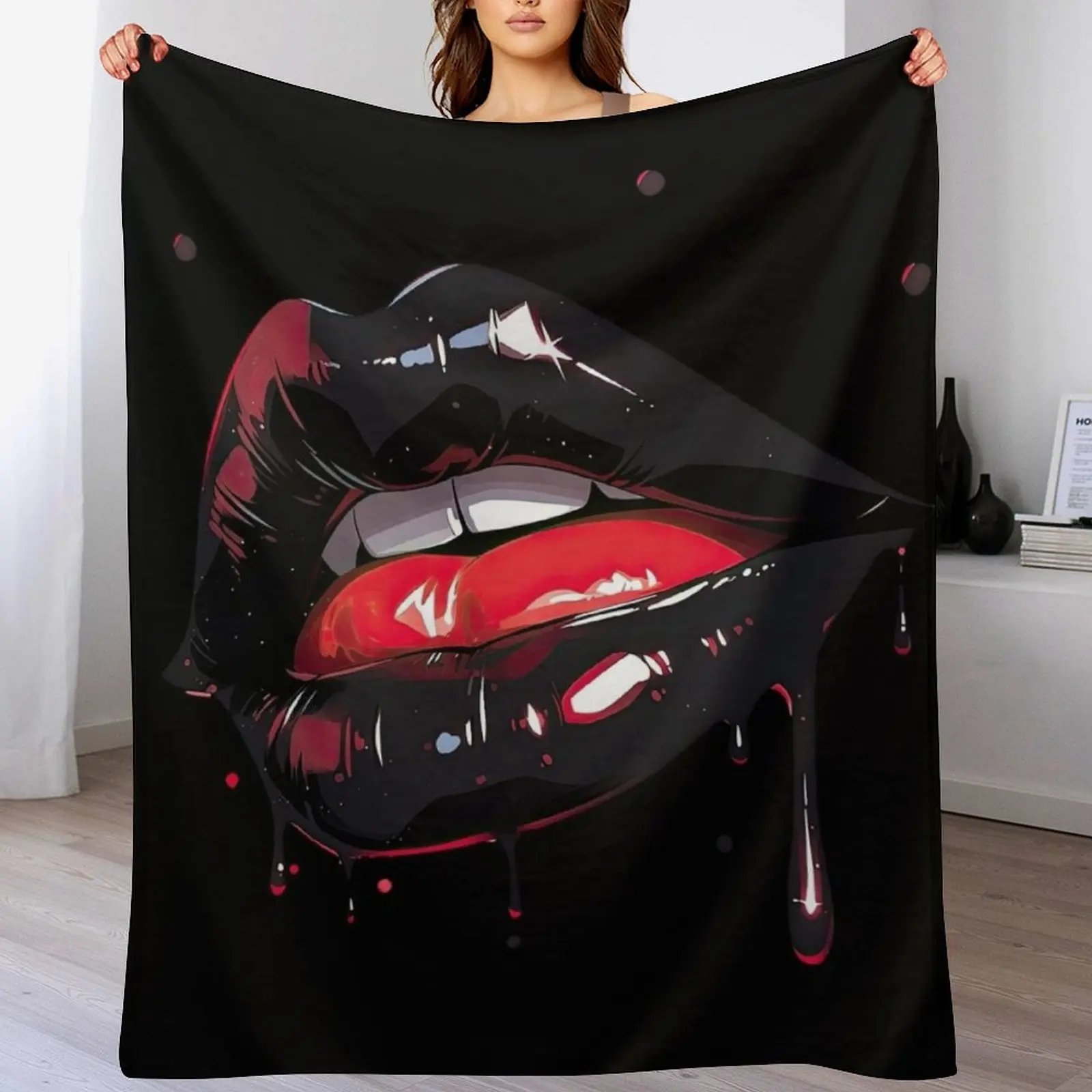 Black dripping girl lip - erotic kissing mouth Throw Blanket manga Sofas bed plaid Blankets