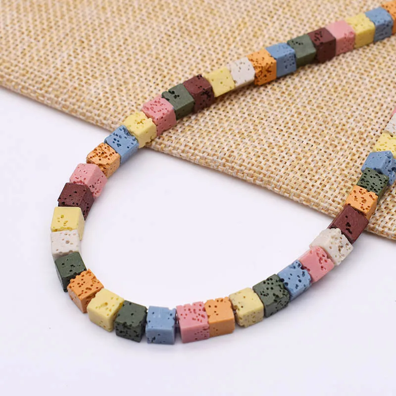 4 6 8 10mm Volcanic Lava Natural Stone Beads Colorful Round Cube Space loose Bead For Jewelry Making DIY Bracelet Necklace