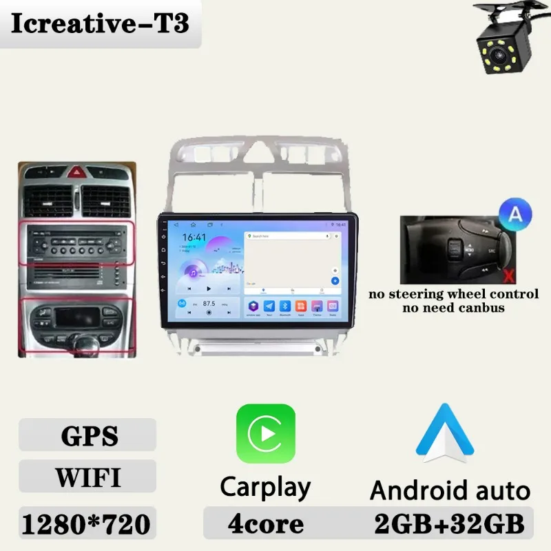 Autoradio voor Peugeot 307 307CC 307SW 2002-2013 Multimedia Carplay Speler Stereo Auto Audio Autoradio Android 9 ''navigatie GPS