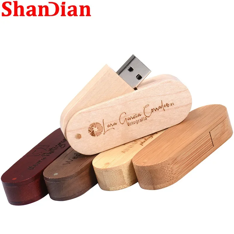 Free Custom Logo Wooden USB 2.0 Flash Drive Portable Photography Gift Pen Drive Real Capacity With Key Chain Memory Stick 64GB