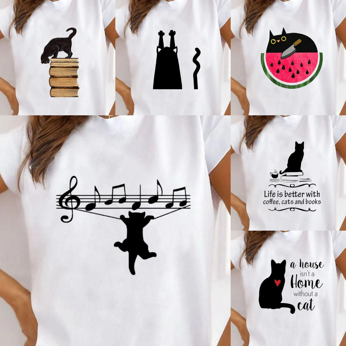 

Женская футболка с коротким рукавом и принтом, женская одежда, футболка с рисунком, одежда в стиле кошки, животного, домашнего животного, любви, женские футболки, повседневная уличная одежда