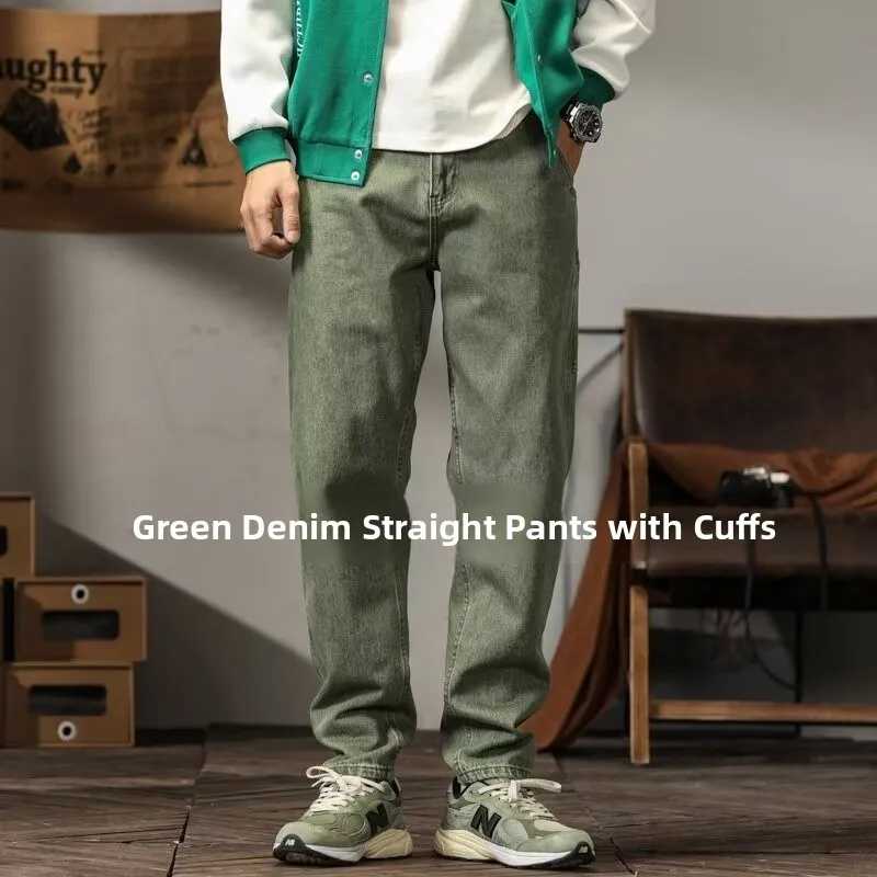 

American Sle Straight Leg Work Jeans Men's Vintage Waed Casual een Cotton Denim Pants Youth Trendy Long Trousers