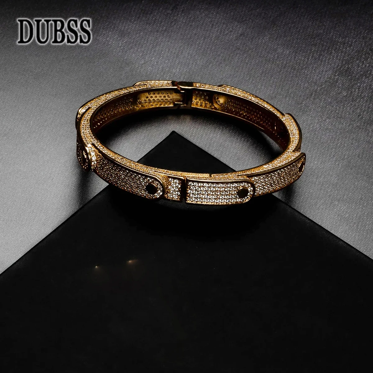 

Dubss Bangle for Women Real Gold Plated Iced Out Bracelet Hip Hop Fashion Jewelry 2024 Trend Bling Free Shipping