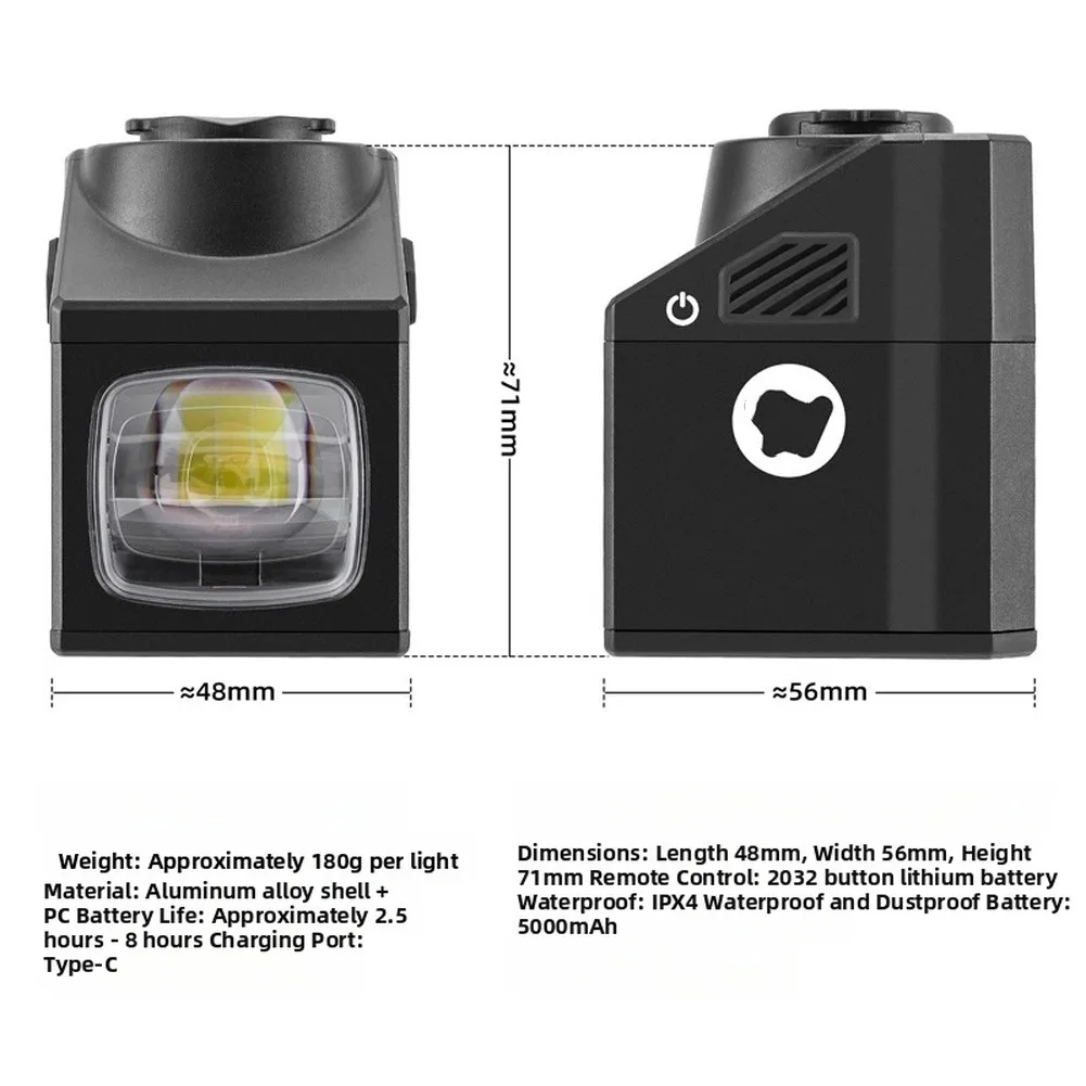 

Type-C Fast Charging 1600 Lumen Headlight Night Rides Cycling Safety 4.8*5.6*7.1cm Ipx4 Waterproof Aluminum Alloy Shell