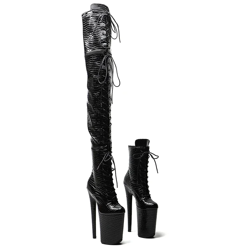 Leecabe 23CM/9Inch Pu Upper Zipper split boots Women New Design Three ways wear boots Extreme High Heel Detachable boots