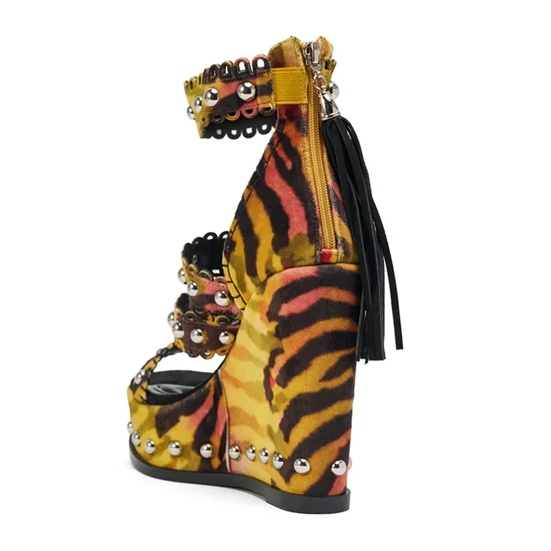 Metal Rivet Wedges High Heels Sandals Sexy Round Toe Mixed Colors Accept Customized New Arrivals Fashion Women Modern Shoes