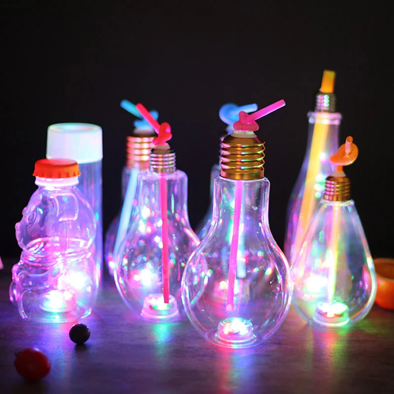 200~500ml Creative Clear Artificial Fake Light Bulb Shaped Bottle Can Emit Light Drink Cup Juice Bottle Party Decor