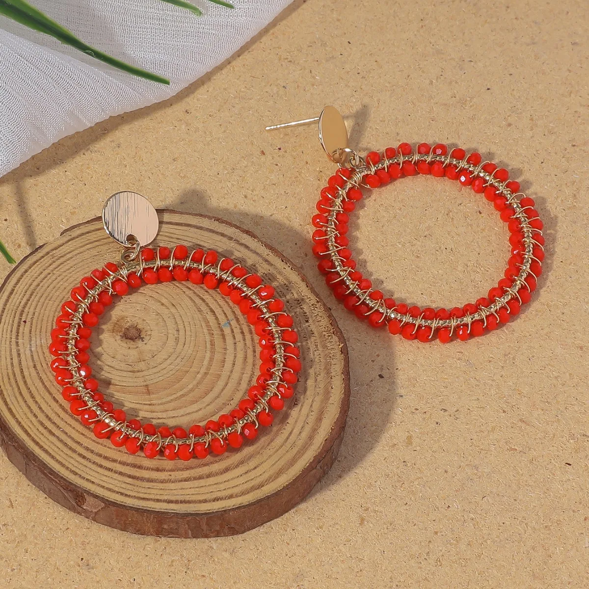 

Серьги из рисовых бусин Круг Богемия Ручное плетение из сплава Женская мода Намотка Креатив Кристалл Простые серьги из бисера