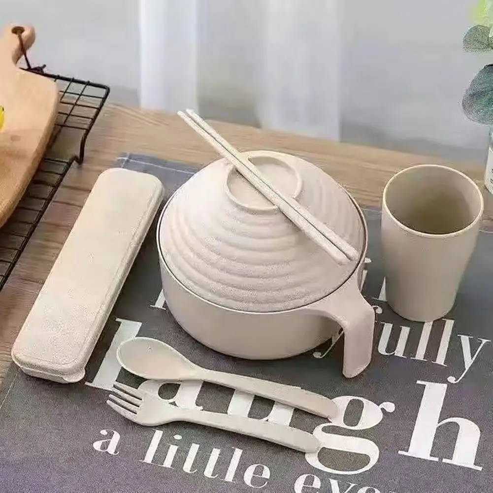 

Salad Mixing Bowl Set Lightweight Microwave Ramen Bowl Set with Lid Cutlery Handle College Dorm Essentials for Quick Meals