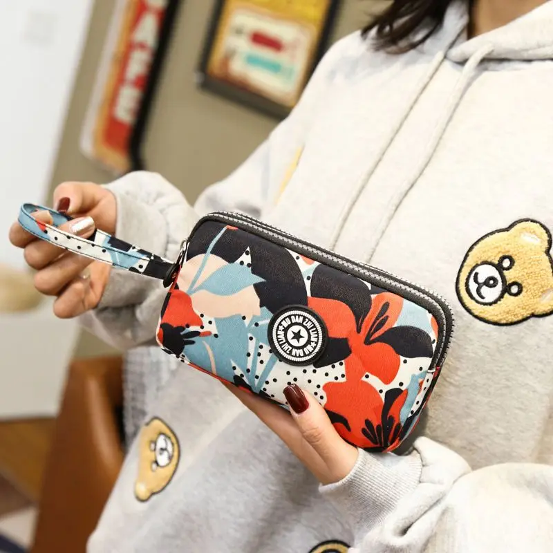 2023 Waterproof Women\'s Three-layer Zipper Coin Wallet Cosmetic Bag Canvas Women Purse Clutch Women\'s Purse Best Phone Wallet