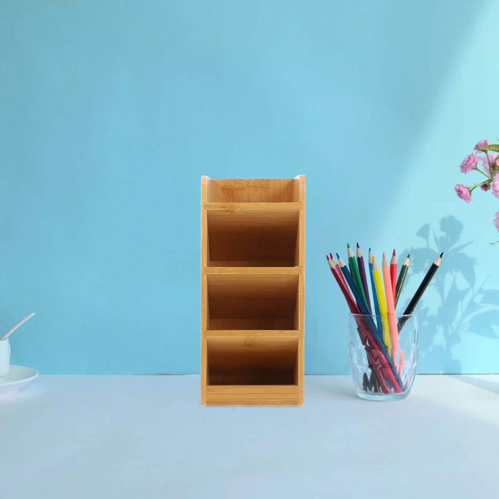 Wooden Pen Holder Desktop Organizer Multi-Functional Desk Organizer for Office Home Stationery Pen Holder Paint Brush Holders