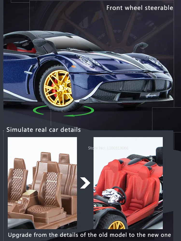 1:24 Scale Alloy Diecast Pagani Huayra Zonda HP Sports Cars Toys Models Sound Light Pull Back Vehicles for Kids Collection Gifts