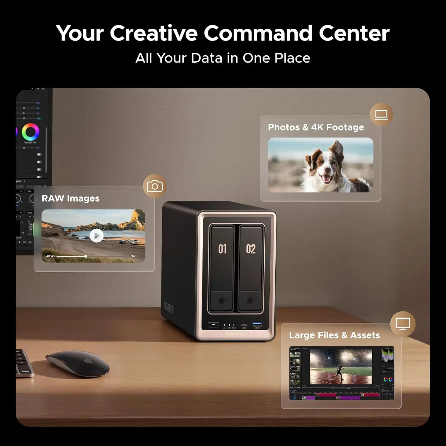 UGREEN DXP2800 GT NAS for Smart Home Enthusiasts, Creators & Freelancers 10GbE，Docker & VM, 8GB DDR4, U.2 SSD Support (Diskless)