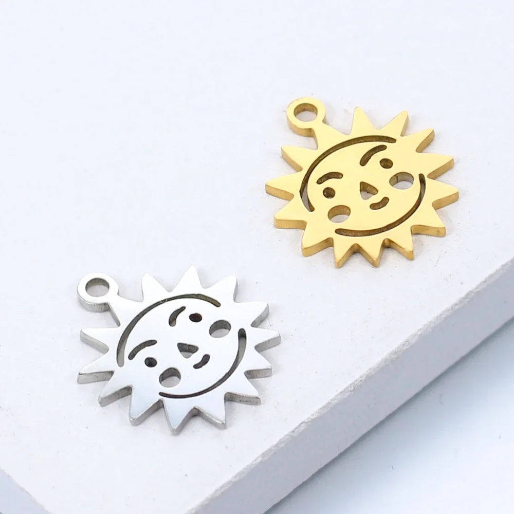 WZNB 5Pcs Celestial Sun Charms Face Stainless Steel Pendant for Jewelry Making Handmade Earring Necklace Supplies Diy Accessorie