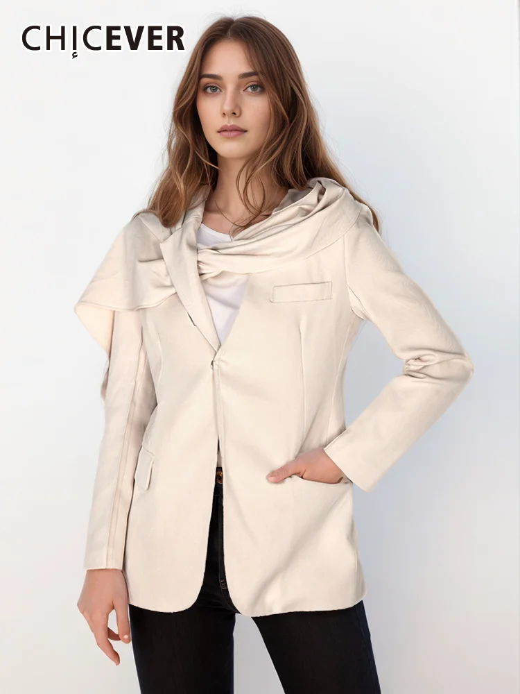 

CHICEVER Minimalist Asymmetrical Chic Blazers For Women Notched Collar Long Sleeve Single Button Solid Temperament Blazer Female