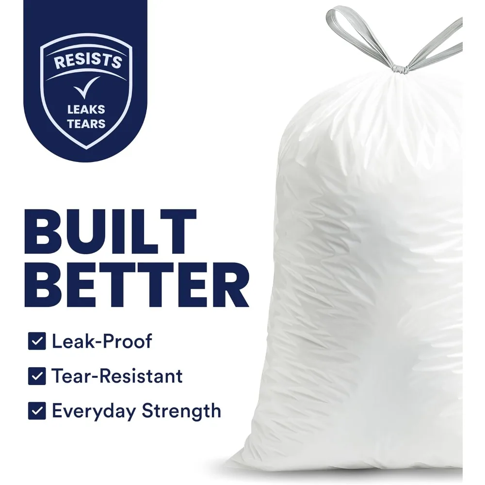 8 Gallon Trash Bags with Drawstring, 0.7 Mil, 100 Count, White