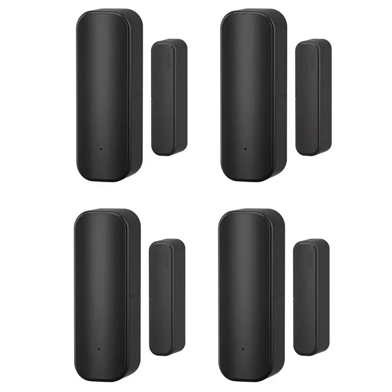 4X Tuya Wifi Smart Door Window Sensor Home Indoor Door Magnetic Detector Compatible With Alexa & Google Home Black-Y41A