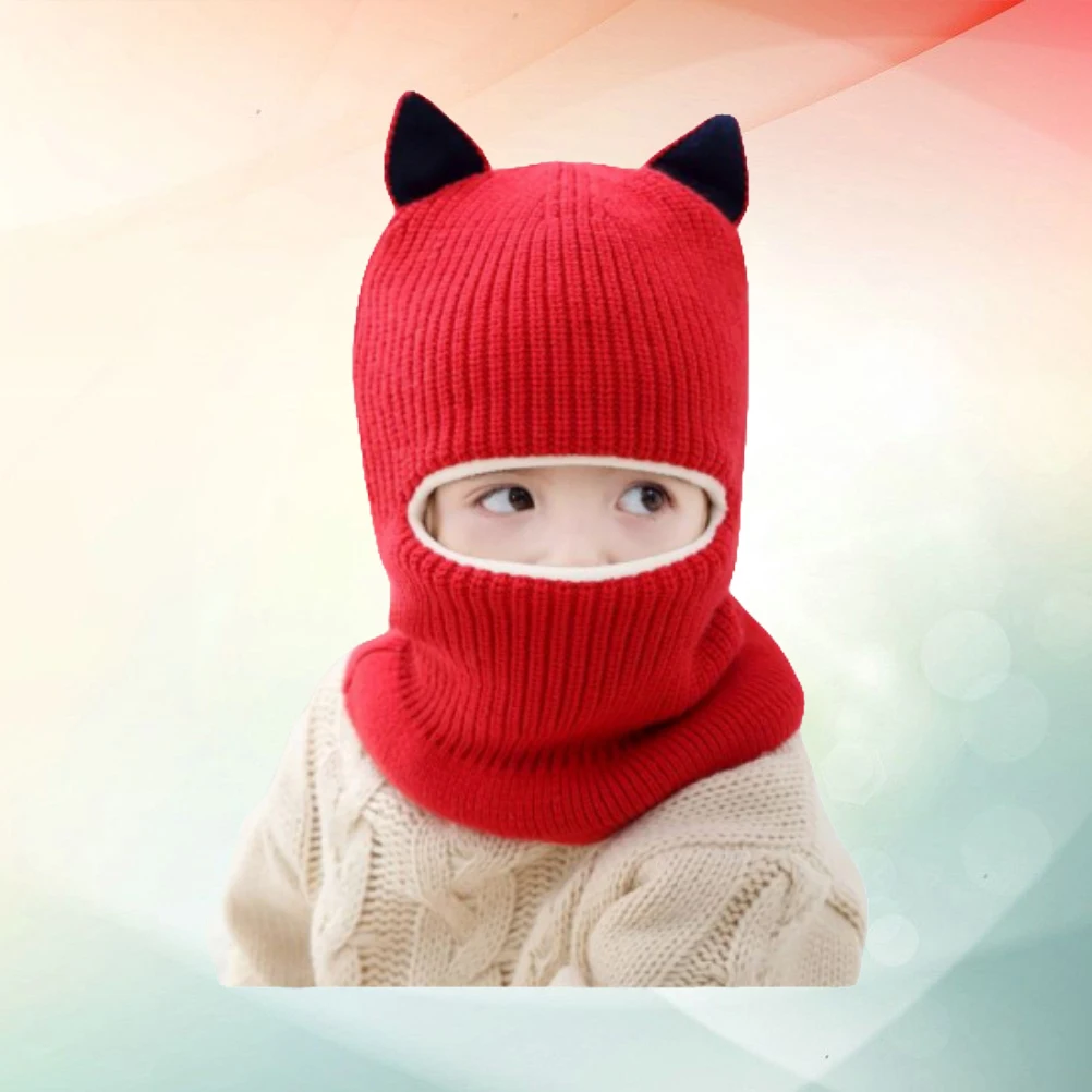 

Kids Winter Hat With Face Mask Warm Knitted Cap For Children Boys Girls Cold Weather Protection Red Free Size