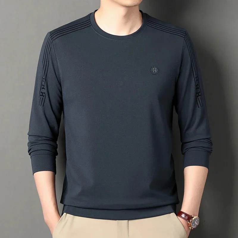 Spring and autumn long-sleeved sweatshirt for men, middle-aged elderly dads, round neck T-shirts, bottoming shirts tops