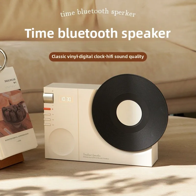 

Retro vinyl record player wireless Bluetooth speaker digital clock supporting TF card/AUX playback HIFI stereo sound quality