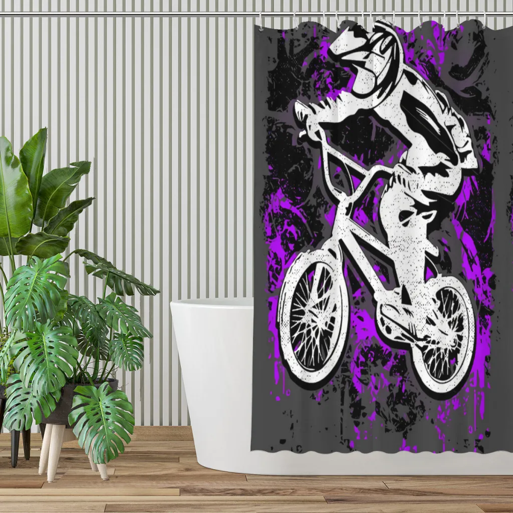 Purple Bmx Apparel Bathroom Shower Curtains Bicycle Bike Cycling Waterproof Partition Curtain Designed Home Decor Accessories