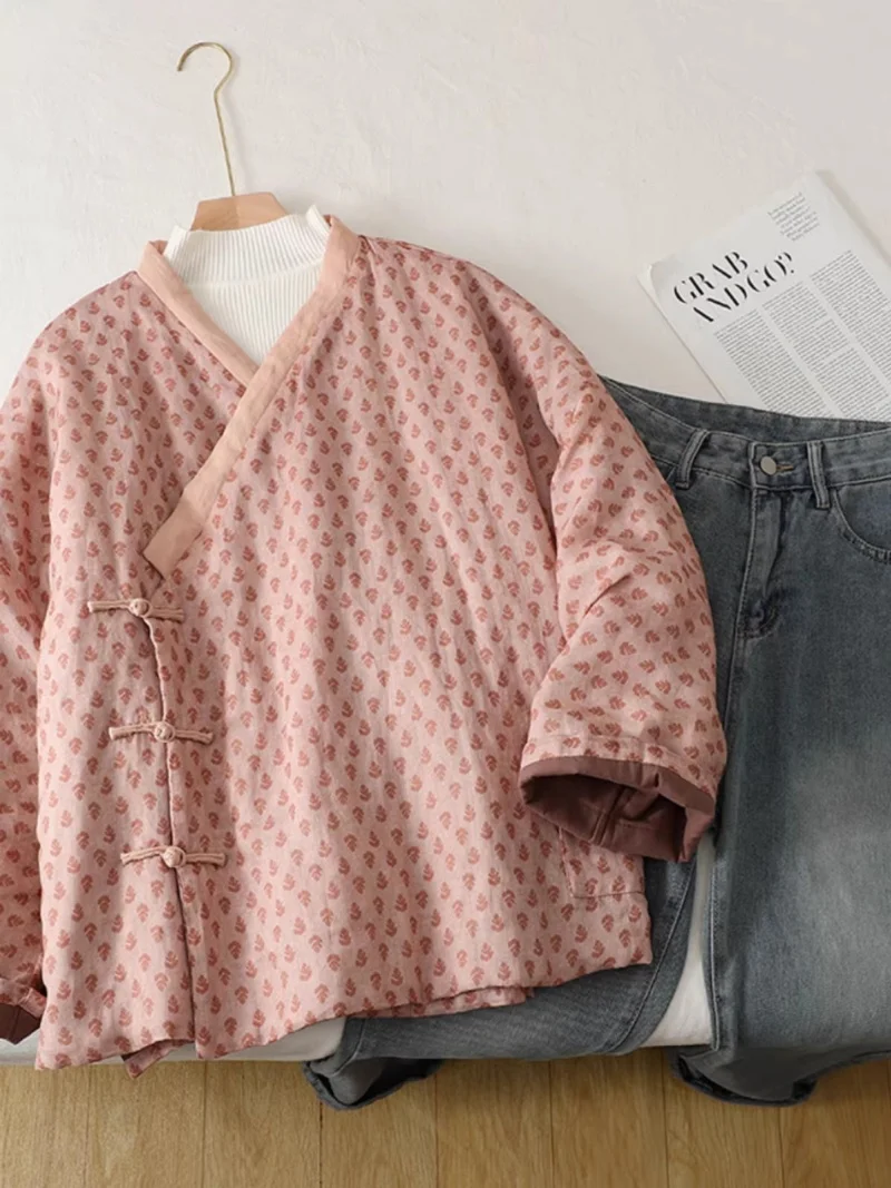 

Женская стеганая куртка, свободная теплая зимняя верхняя одежда с китайскими пуговицами-лягушками, повседневная утепленная хлопковая в стиле ретро w2067