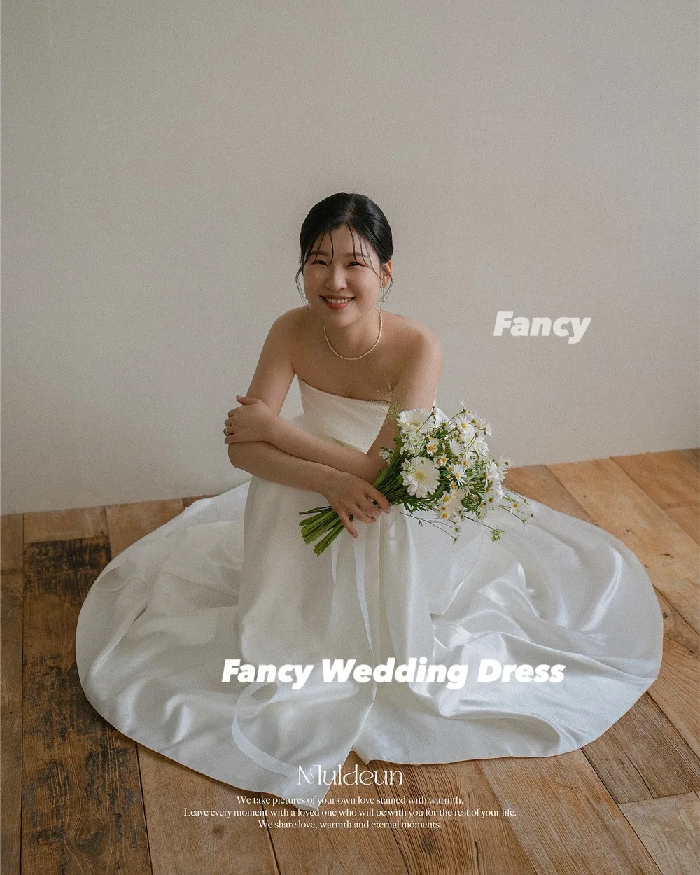 화려한 심플한 한국 웨딩 드레스 라인 부드러운 새틴 신부 가운 Strapless Back Corset 공식 행사 드레스 맞춤형