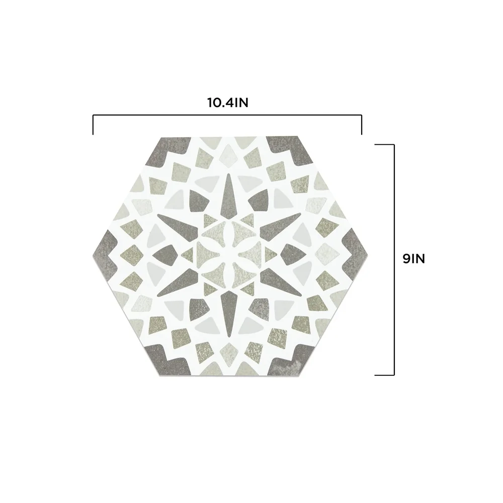 껍질을 벗겨 붙이는 육각형 비닐 바닥 타일 회색 방수 쉬운 설치 내구성 메달 디자인 10 팩 52인치 적용 범위