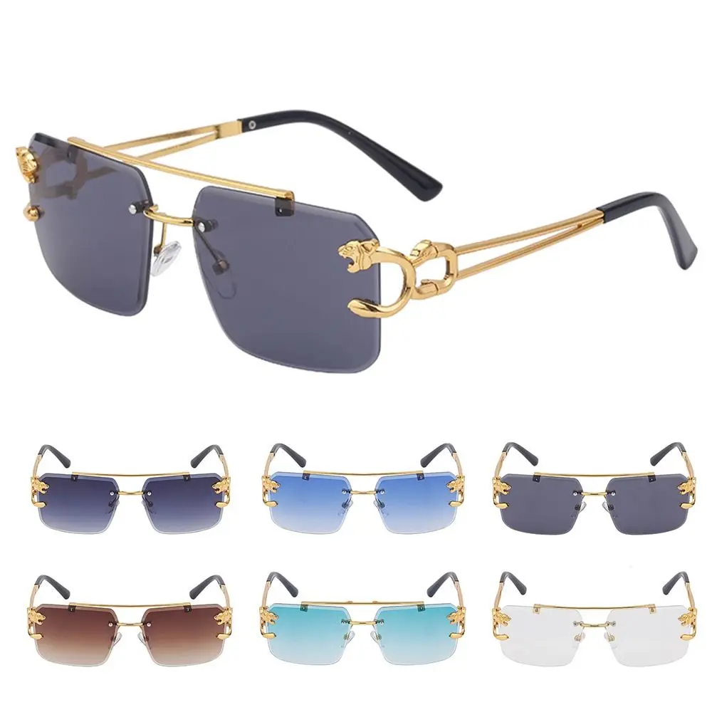 

Retro Cheetah Decoration Rimless Sunglasses for Women Men Metal Steampunk Sun Glasses Frameless Fashion Shades UV400 Eyewear