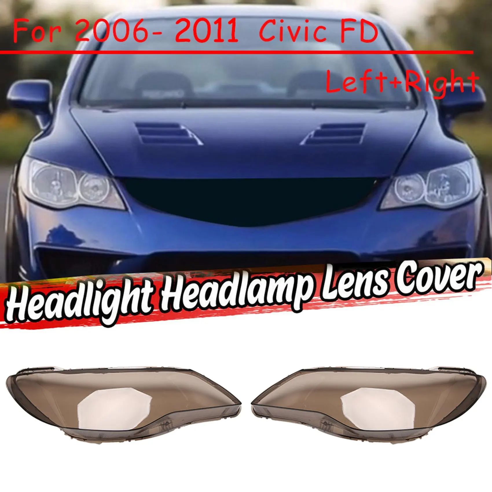 Smoke Car Left Side Headlight Lens Lamp Shade Shell Cover for 2006 2007 2008 2009 2010 2011 Honda Civic FD 8Th