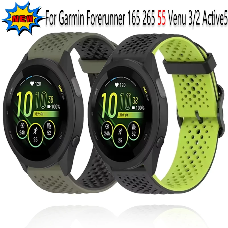 20/22mm Silicone Strap For Garmin Forerunner 165 265 55 Venu 3/2 Active5 Breathable Bracelet Wristband Garmin 965 955 745 correa