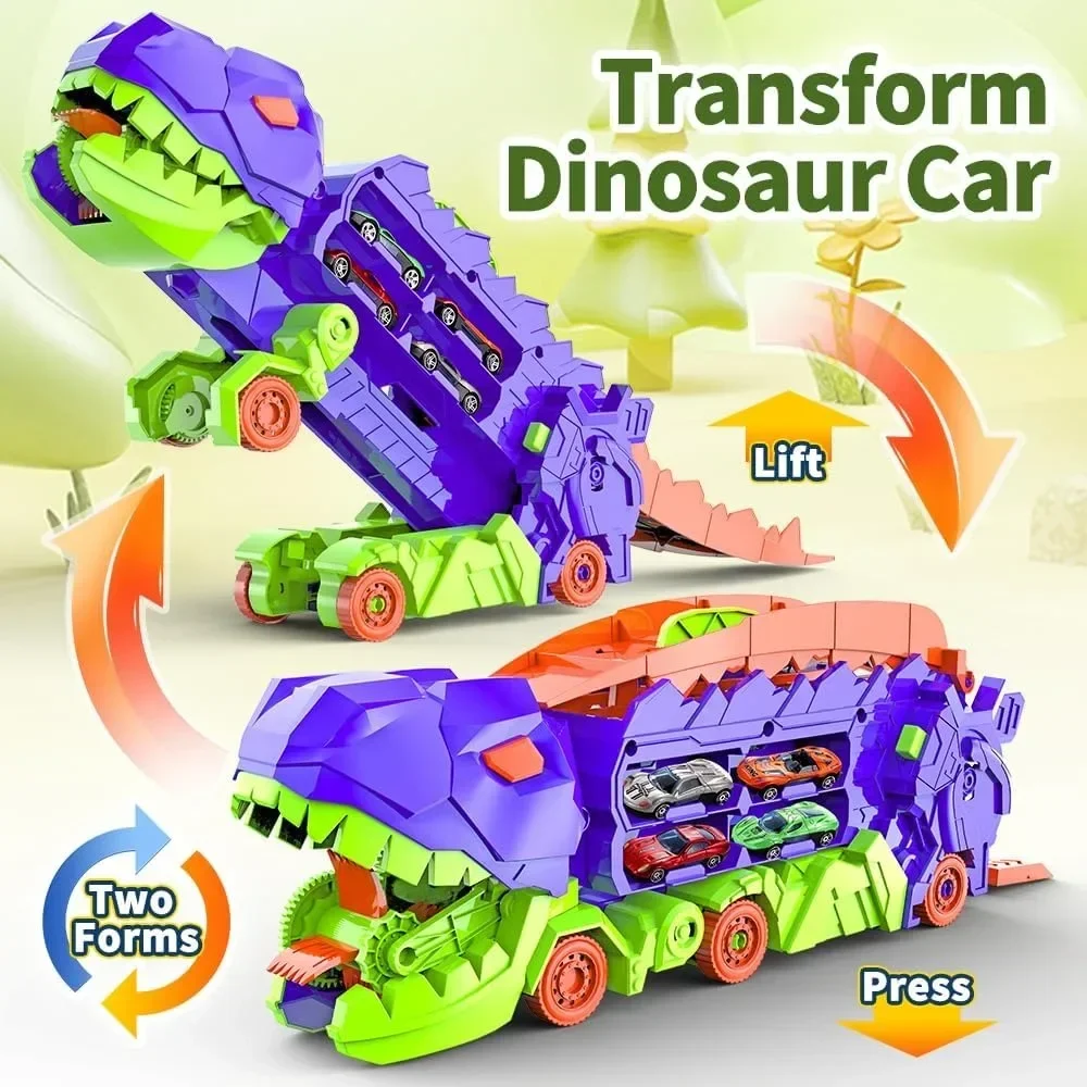 

Carrier Truck Toys for Kids Race Track & Die-Cast Metal Cars Dinosaur with Race Track Transporter Racing Car Toddler Toys Gifts