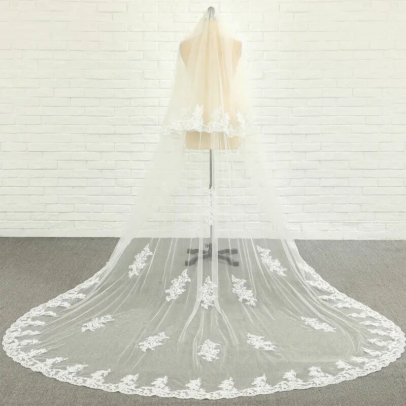 Bruiloft Sluiers 2Tier Met Kam Kant Kathedraal Lengte Bridal Veil Haaraccessoires