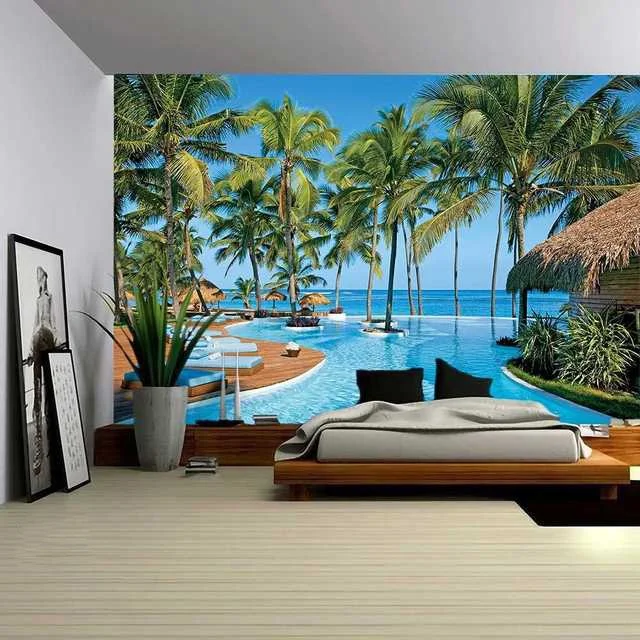 Tapestry Wall Hanging Beautiful Beach Landscape   Decor Art Bedroom Window   Background