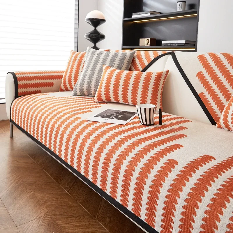 

Nordic Color Blocked Sofa Cushion New Four Seasons Universal Anti Slip Couch Mat Bar Shaped Semi-circular Living Room Decoration