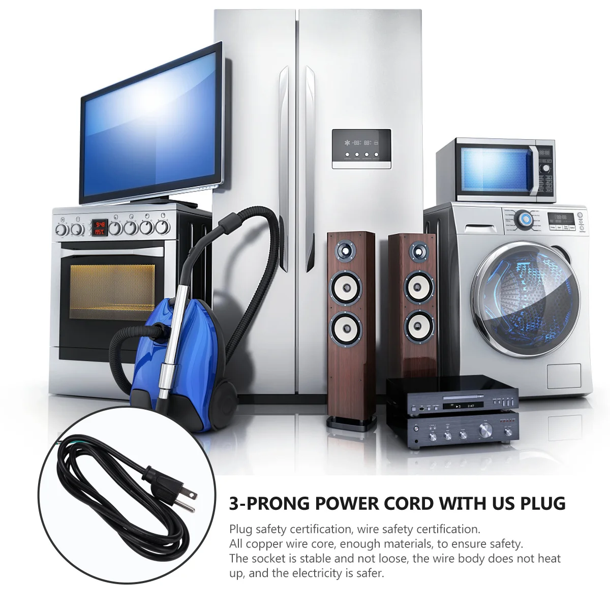 

2Pcs Power Cable 1.5m 3-Prong Power Cord for Computer Monitor Rice Cooker Printer Machine Equipment Safety Certified Flame