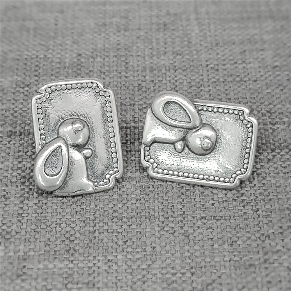 

4pcs of 925 Sterling Silver Rectangle Bunny Rabbit Button Clasps for Easter Jewelry