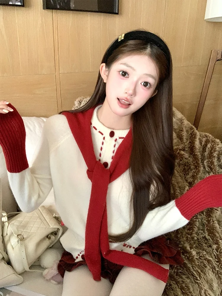 

Acaine Snowflake Color Blo Knitted Open Cardigan Women's Winter Inner Wear oulder awl Ele Sle Long Sve