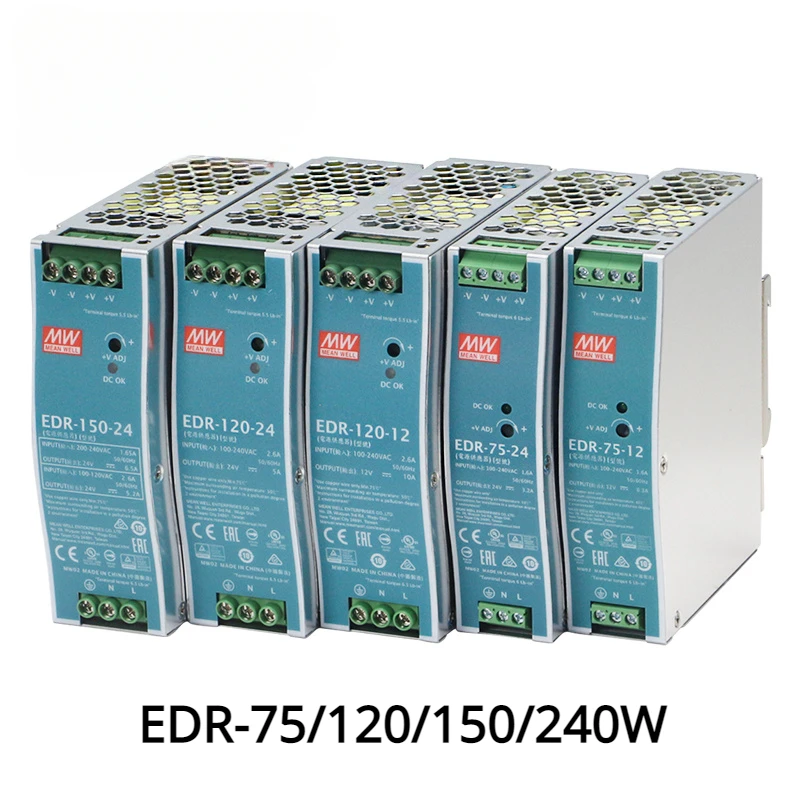 Industrial Din Rail Switching Power Supply Fonte de Iluminação Led Saída Única Edr75 Edr120-12 75w 120w 240w 12v 24v 48v ac