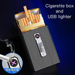 Creative Cigarette Case USB Rechargeable Lighter Metal Windproof Cigarette Lighter 20 Cigarette Case Storage Container Portable