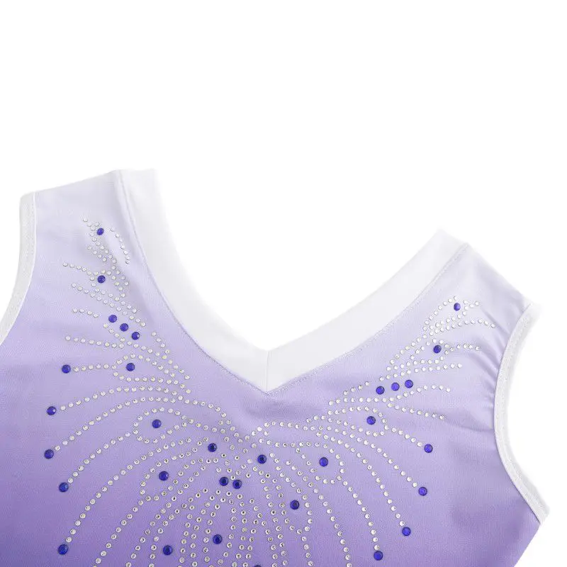 Kids Dance Gymnastics Leotard Sleeveless Shoulder Diamond Bright Spotted Body Suit Ballet Practice Clothes