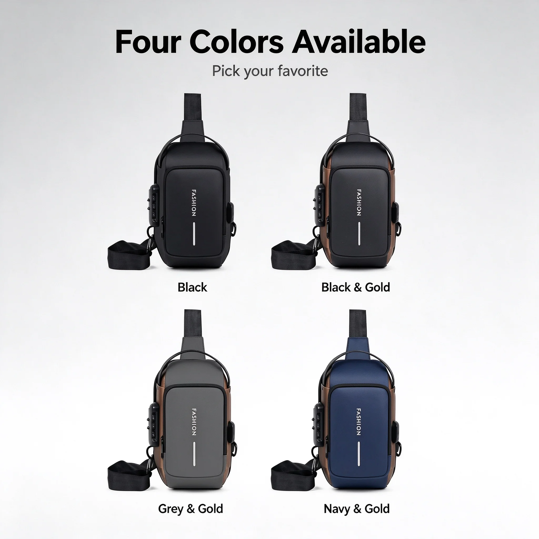 Men's Anti-theft Password Lock Sling Chest Bag, Waterproof Color Block Multi-function Crossbody Shoulder Bag gallery 3